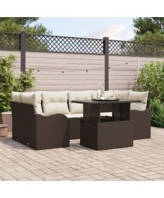 Vidaxl 7-częściowy zestaw sof ogrodowych z poduszkami Brązowy Rattan Poli, Podwójna sofa ogrodowa z poduszkami Brązowy Rattan Poli Dārza mēbeļu komplekti