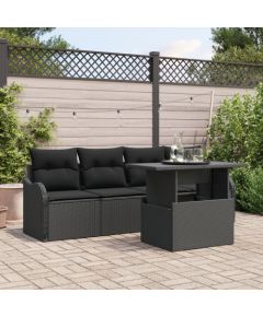 Zestaw sof ogrodowych vidaXL 5-elementowy z poduszkami Czarny Polirattan, 2-osobowa sofa ogrodowa vidaXL z poduszkami Czarny Polirattan Dārza mēbeļu komplekti