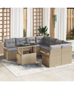 vidaXL Zestaw 9-elementowej sofy ogrodowej z poduszkami Beżowy Polirattan Dārza mēbeļu komplekti