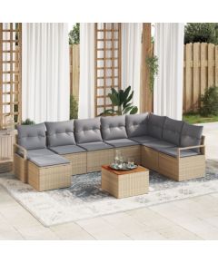 Zestaw sof ogrodowych vidaXL 9 częściowy z poduszkami Beżowy Polirattan Akacja, Zestaw sof ogrodowych vidaXL 2-osobowy z poduszkami Beżowy Polirattan Dārza mēbeļu komplekti