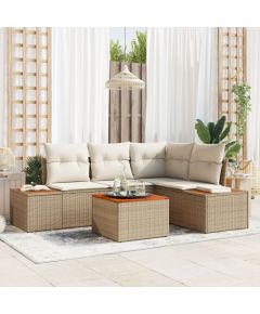 vidaXL Zestaw 5-częściowy sofa ogrodowa z poduszkami beżowy poli rattan akacja Dārza mēbeļu komplekti