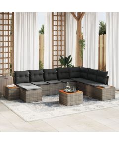 vidaXL 9-częściowy zestaw sof ogrodowych z poduszkami Szary Polirattan Akacja Dārza mēbeļu komplekti