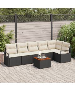 Zestaw sof ogrodowych vidaXL 7 części z poduszkami czarny polirattan akacja, Sofa ogrodowa vidaXL 2-osobowa z poduszkami czarny polirattan Dārza mēbeļu komplekti