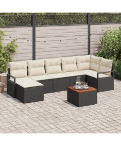 Zestaw sofy ogrodowej vidaXL 8-częściowej z poduszkami czarną z polirattanu akacjowego, Zestaw sofy ogrodowej vidaXL 2-osobowej z poduszkami czarną z polirattanu Dārza mēbeļu komplekti