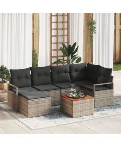 Zestaw Sofy Ogrodowej vidaXL 7 elementów z poduszkami szary poli rattan akacja, Zestaw Sofy Ogrodowej vidaXL 2-osobowy z poduszkami szary poli rattan Dārza mēbeļu komplekti