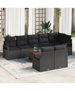 Vidaxl Zestaw ogrodowy 9-częściowy z poduszkami czarny polirattan akacja, 2-osobowa sofa ogrodowa z poduszkami czarny polirattan Dārza mēbeļu komplekti