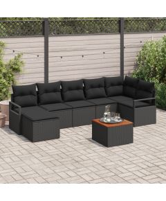 Zestaw ogrodowych sof vidaXL 8-częściowy z poduszkami czarny polirattan akacja, Zestaw ogrodowych sof vidaXL 2-osobowy z poduszkami czarny polirattan Dārza mēbeļu komplekti