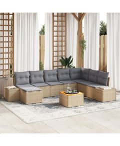 vidaXL Zestaw 9-częściowy sofy ogrodowej z poduszkami Beżowy PE rattan Akacja Dārza mēbeļu komplekti