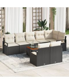 Vidaxl Zestaw 9-częściowy kanap ogrodowych z poduszkami czarny poli rattan akacja, Czteroosobowa kanapa ogrodowa z poduszkami czarny poli rattan Dārza mēbeļu komplekti