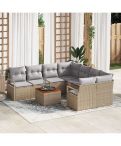 vidaXL 9-częściowy zestaw sof ogrodowych z poduszkami beżowy poli rattan akacja, vidaXL 2-osobowa sofa ogrodowa z poduszkami beżowy poli rattan Dārza mēbeļu komplekti