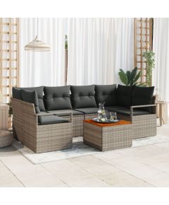 Zestaw kanapowy vidaXL 7-częściowy ogrodowy z poduszkami szary polirattan akacja, Zestaw kanapowy vidaXL 2-osobowy z poduszkami szary polirattan Dārza mēbeļu komplekti