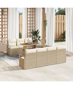 Zestaw Sofa Ogrodowa 8-częściowy vidaXL z Poduszkami Beżowy Poli Rattan Akacja, Sofa Ogrodowa dwuosobowa vidaXL z Poduszkami Beżowy Poli Rattan Dārza mēbeļu komplekti