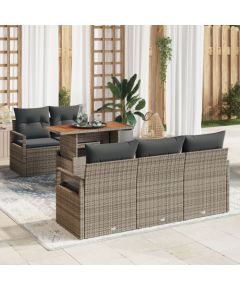 vidaXL Zestaw Sofy Ogrodowej 6 Części z Poduszkami Szary Polirattan Akacja, vidaXL Sofa Ogrodowa 2-osobowa z Poduszkami Szary Polirattan Dārza mēbeļu komplekti