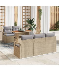 Zestaw Sof Ogrodowych vidaXL 6 Części z Poduszkami Beżowy Poli Rattan Akacja, Zestaw Sof Ogrodowych vidaXL 2-osobowy z Poduszkami Beżowy Poli Rattan Dārza mēbeļu komplekti