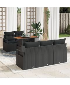 Vidaxl Zestaw sof ogrodowych 6 części z poduszkami czarny polirattan akacja, Sofa ogrodowa 2-osobowa z poduszkami czarny polirattan Dārza mēbeļu komplekti