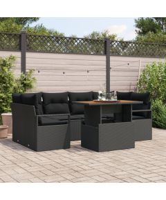 vidaXL 7 Częściowy Zestaw Sofowy do Ogrodu z Poduszkami Czarny Poli Rattan Akacjowy, vidaXL Dwumiejscowa Sofa do Ogrodu z Poduszkami Czarna Poli Rattan Dārza mēbeļu komplekti