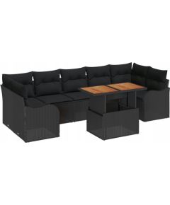 vidaXL 8-częściowy Zestaw Sof z Poduszkami Czarny Rattanowy Acacia, vidaXL Dwumiejscowa Sofa Ogrodowa z Poduszkami Czarna Rattanowa Dārza mēbeļu komplekti