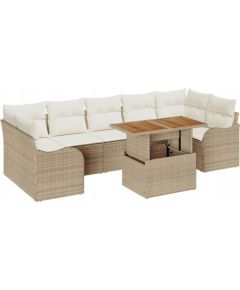 vidaXL 8 Elementowy Zestaw Sofy Ogrodowej z Poduszkami Beżowy Rattan Poli Akacja, vidaXL Sofa Ogrodowa 2-osobowa z Poduszkami Beżowy Rattan Poli Dārza mēbeļu komplekti