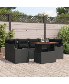 Vidaxl 7-częściowy zestaw sof ogrodowych z poduszkami czarny poli rattan akacjowy, Dwuosobowa sofa ogrodowa z poduszkami czarny poli rattan Dārza mēbeļu komplekti