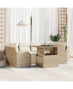 vidaXL 7-częściowy zestaw sofy ogrodowej z poduszkami beżowy poli rattan akacji, vidaXL 2-osobowa sofa ogrodowa z poduszkami beżowy poli rattan Dārza mēbeļu komplekti