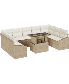 vidaXL 10-częściowy zestaw sof ogrodowych z poduszkami w beżowym polirattanie Dārza mēbeļu komplekti