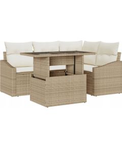 vidaXL 5-częściowy zestaw sofy ogrodowej z poduszkami Beżowy Poly Rattan Dārza mēbeļu komplekti