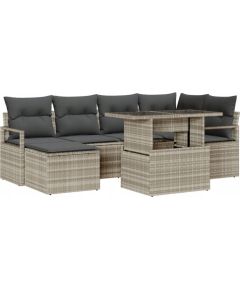 Zestaw Sofy Ogrodowej vidaXL 7 Części z Poduszkami Jasnoszary Polirattan, Sofa Ogrodowa 2-osobowa vidaXL z Poduszkami Szary Polirattan Dārza mēbeļu komplekti