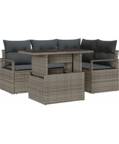 vidaXL Zestaw 5-częściowy szarej sofy ogrodowej z poduszkami z polirattanu, vidaXL 2-osobowa szara sofa ogrodowa z poduszkami z polirattanu Dārza mēbeļu komplekti