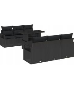 Vidaxl 7-częściowy zestaw kanap ogrodowych z poduszkami czarny polirattan, Kanapa ogrodowa dwuosobowa z poduszkami czarny polirattan Dārza mēbeļu komplekti