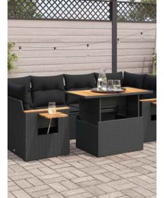 Vidaxl 7-częściowy Zestaw Sofowy do Ogrodu z Poduszkami Czarny Polirattan, Sofa Ogrodowa 2-osobowa z Poduszkami Czarny Polirattan Dārza mēbeļu komplekti