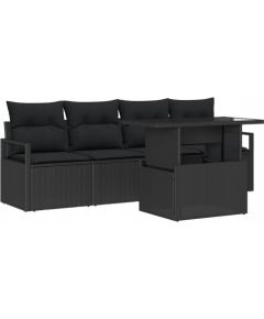 vidaXL 5-osobowy zestaw sof ogrodowych z poduszkami czarny polirattan, vidaXL 2-osobowa sofa ogrodowa z poduszkami czarny polirattan Dārza mēbeļu komplekti