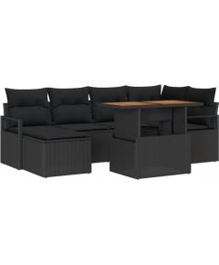 Zestaw 7 elementów sofy ogrodowej vidaXL z poduszkami Czarny Rattan Poliester, Sofa ogrodowa dla 2 osób vidaXL z poduszkami Czarny Rattan Poliester Dārza mēbeļu komplekti