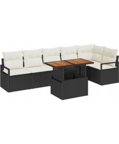 vidaXL 7-częściowy zestaw sof ogrodowych z poduszkami czarny polirattan akacja, vidaXL 2-osobowa sofa ogrodowa z poduszkami czarny polirattan Dārza mēbeļu komplekti
