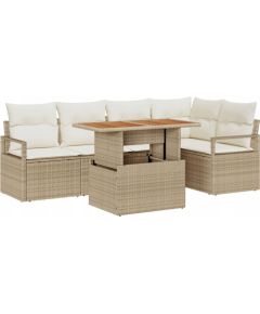 vidaXL 6 Częściowy Zestaw Sof Ogrodowych z Poduszkami Beżowy Poli Rattan Akacja, vidaXL 2-osobowa Sofa Ogrodowa z Poduszkami Beżowy Poli Rattan Dārza mēbeļu komplekti