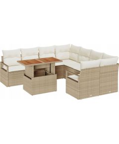 Zestaw sof ogrodowych vidaXL 9-częściowy z poduszkami Beżowy z polirattanu Akacja, Zestaw sof ogrodowych vidaXL 2-osobowy z poduszkami Beżowy z polirattanu Dārza mēbeļu komplekti