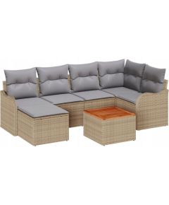 Zestaw sofy ogrodowej vidaXL w 7 częściach z poduszkami Beżowy Poli Rattan Akacja, Sofa ogrodowa vidaXL dla 2 osób z poduszkami Beżowy Poli Rattan Dārza mēbeļu komplekti