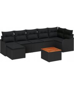8-elementowy zestaw sof ogrodowych vidaXL z poduszkami czarny polirattan akacja, Sofa ogrodowa dwuosobowa vidaXL z poduszkami czarny polirattan Dārza mēbeļu komplekti