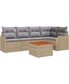 Vidaxl 6-częściowy zestaw sof ogrodowych z poduszkami beżowy polirattan akacja, 2-osobowa sofa ogrodowa z poduszkami beżowy polirattan Dārza mēbeļu komplekti