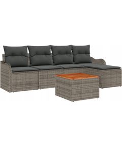 Vidaxl Zestaw 6-elementowy sofy ogrodowej z poduszkami Szary z polirattanu i akacji, Sofa ogrodowa 2-osobowa z poduszkami Szary z polirattanu Dārza mēbeļu komplekti