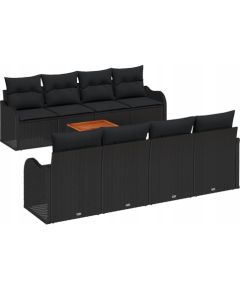 Vidaxl Zestaw 9 elementów sof ogrodowych z poduszkami czarny polirattan akacja, Zestaw 2-osobowej sofy ogrodowej z poduszkami czarny polirattan Dārza mēbeļu komplekti