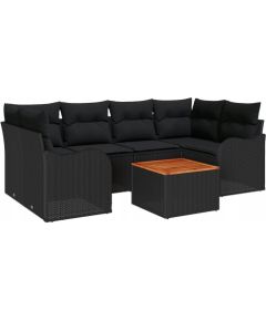 7 częściowy zestaw sof ogrodowych vidaXL z poduszkami czarny poli rattan, Dwuosobowa sofa ogrodowa vidaXL z poduszkami czarny poli rattan Dārza mēbeļu komplekti