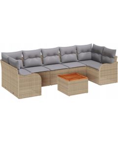 vidaXL 8-częściowy zestaw sofy ogrodowej z poduszkami beżowy polirattan akacja, vidaXL 2-osobowa sofa ogrodowa z poduszkami beżowy polirattan Dārza mēbeļu komplekti