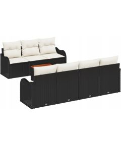 Vidaxl 8-częściowy zestaw kanap ogrodowych z poduszkami Czarny Polirattan Akacja, 2-osobowa kanapa ogrodowa z poduszkami Czarny Polirattan Dārza mēbeļu komplekti