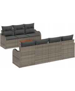 8-częściowy zestaw sofy ogrodowej vidaXL z poduszkami szary polirattan akacja, Sofa ogrodowa dla dwóch osób vidaXL z poduszkami szary polirattan Dārza mēbeļu komplekti