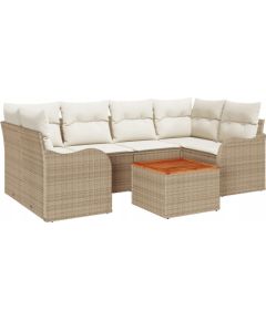 Vidaxl Zestaw 7-Częściowy Sofa Ogrodowa z Poduszkami Beżowy Polirattan Akacja, Dwuosobowa Sofa Ogrodowa z Poduszkami Beżowy Polirattan Dārza mēbeļu komplekti