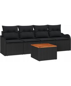 5-częściowy zestaw sof ogrodowych vidaXL z poduszkami czarny polirattan akacja, Sofa dwuosobowa vidaXL z poduszkami czarny polirattan Dārza mēbeļu komplekti
