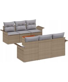 vidaXL Zestaw 7 elementowy sofy ogrodowej z poduszkami Beżowy Poli Rattan Akacja Dārza mēbeļu komplekti
