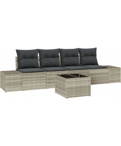 vidaXL Zestaw sofy ogrodowej 5-elementowy z poduszkami Jasnoszary Polirattan Dārza mēbeļu komplekti