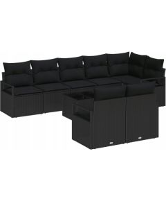 Zestaw ogrodowy vidaXL 9 częściowy z poduszkami w beżowym polirattanie, 2-osobowa kanapa ogrodowa vidaXL z poduszkami w czarnym polirattanie Dārza mēbeļu komplekti