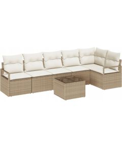 vidaXL 7-częściowy zestaw sof ogrodowych z poduszkami brązowy polirattan, vidaXL 2-osobowa sofa ogrodowa z poduszkami beżowa polirattan Dārza mēbeļu komplekti